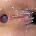 College teen gets filled with multiple loads during dorm room gangbang. Huge gaping asshole