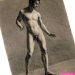 Antique French Academic Charcoal Life Drawing of Standing Male Nude. For Sale at Ruby Lane