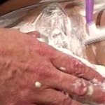 Blonde MILF with huge boobs gets her pussy shaved and licked before giving a deep blowjob