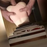 An amateur male in a close-up homemade porn video uses his big dick to flick an anal fleshlight as he aims to fill it with creampie.
